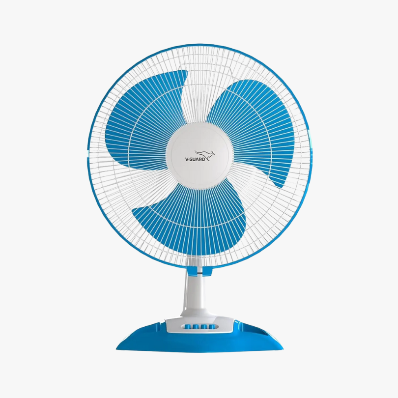 V-Guard Gatimaan High Speed Table Fan – 40cm (400mm), 2100 RPM, 3 Speed Controls, White & Blue