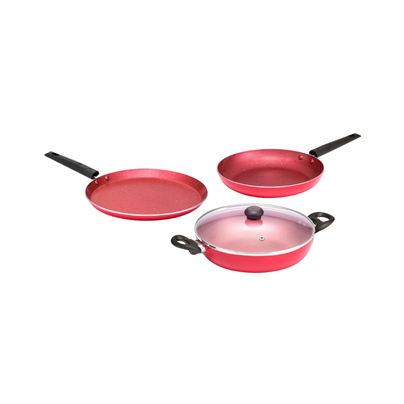 Butterfly Coral DLX Granite KCP-3 Non-Stick Cookware Set – 3-Piece Combo (Tawa 250mm, Fry Pan 240mm, Kadai 240mm) – Induction-Compatible – Velvet Blue